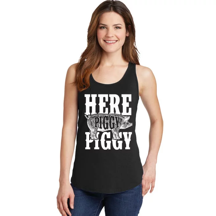 Here Piggy Funny Gift For Piggy Boar Hunting Wild Hog Hunters Ladies Essential Tank