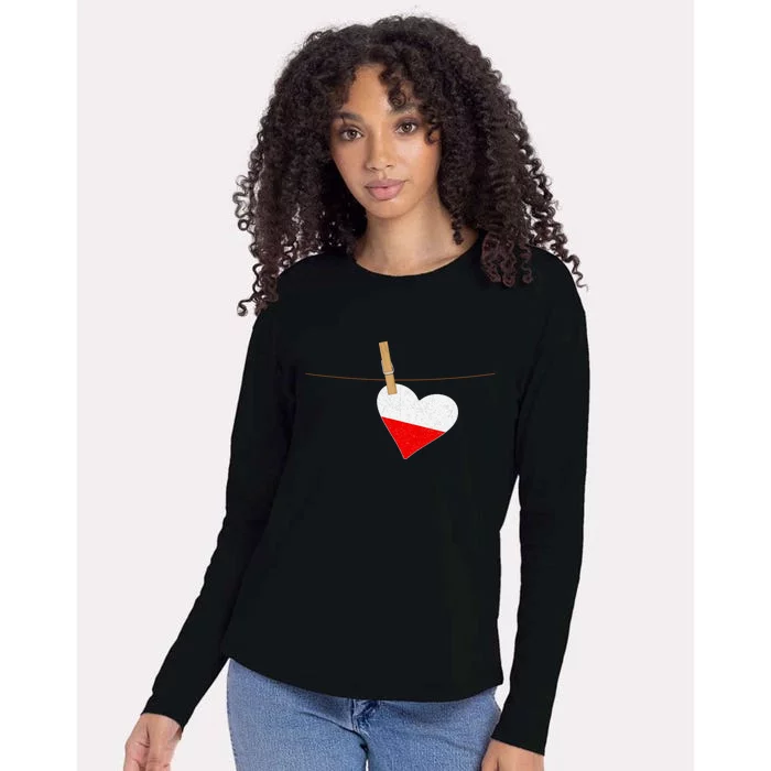 Heart Poland Flag Womens Cotton Relaxed Long Sleeve T-Shirt