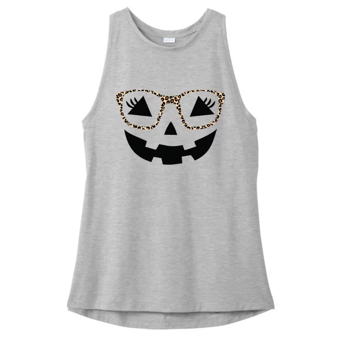 Halloween Pumpkin Face Eyelashes Leopard Glasses Halloween Ladies Tri-Blend Wicking Tank