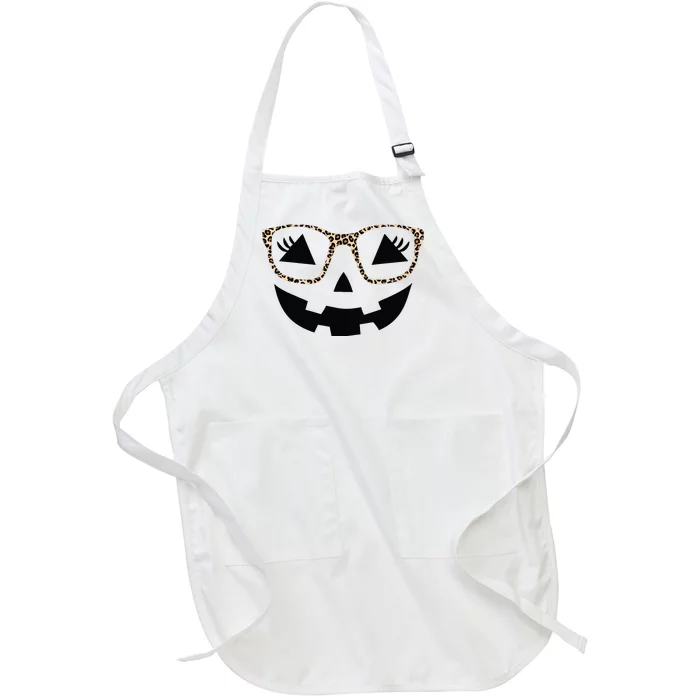 Halloween Pumpkin Face Eyelashes Leopard Glasses Halloween Full-Length Apron With Pocket