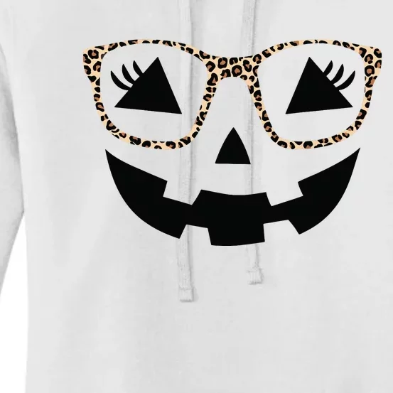 Halloween Pumpkin Face Eyelashes Leopard Glasses Halloween Women's Pullover Hoodie