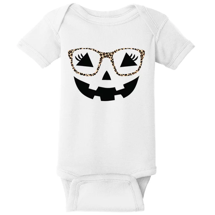 Halloween Pumpkin Face Eyelashes Leopard Glasses Halloween Baby Bodysuit