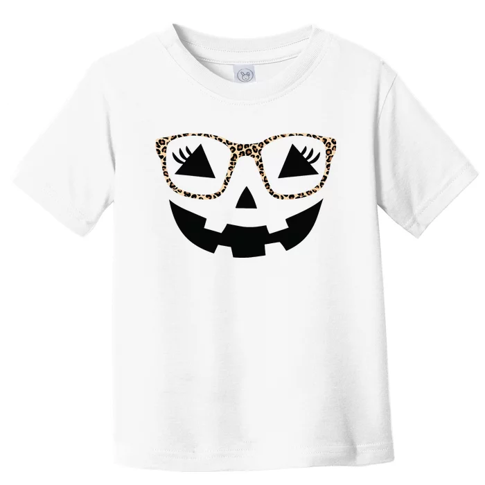 Halloween Pumpkin Face Eyelashes Leopard Glasses Halloween Toddler T-Shirt