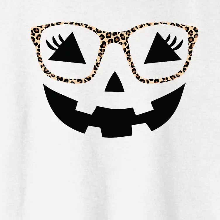 Halloween Pumpkin Face Eyelashes Leopard Glasses Halloween Women's Crop Top Tee