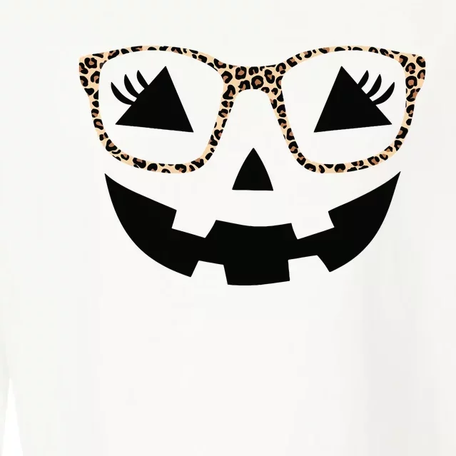 Halloween Pumpkin Face Eyelashes Leopard Glasses Halloween Cropped Pullover Crew