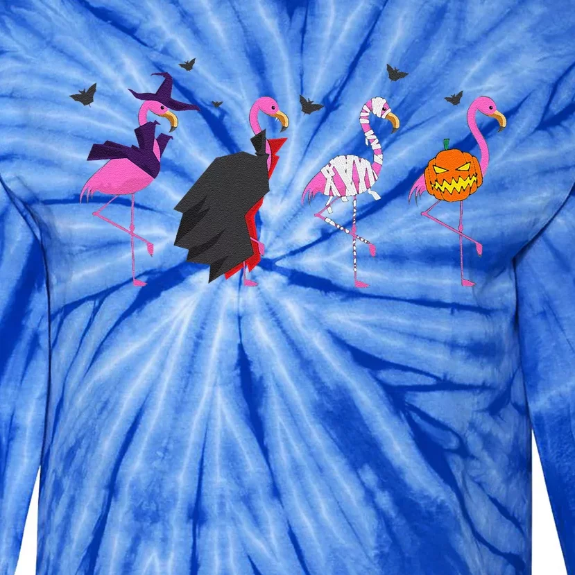 Halloween Pink Flamingo Costume Witch Vampire Mummy Jack Tie-Dye Long Sleeve Shirt