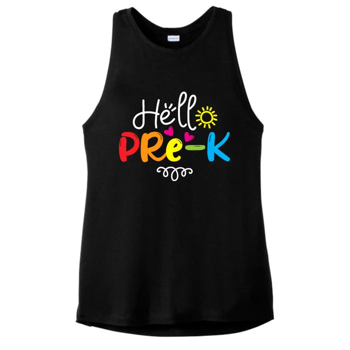 Hello Pre-K Fun Back to School Teacher Student Gift Ladies Tri-Blend Wicking Tank