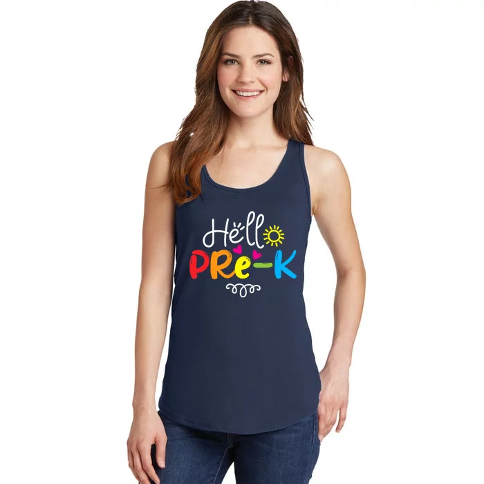 Hello Pre-K Fun Back to School Teacher Student Gift Ladies Essential Tank