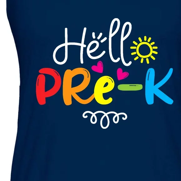 Hello Pre-K Fun Back to School Teacher Student Gift Ladies Essential Flowy Tank