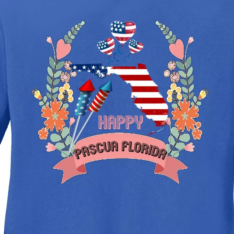 Happy Pascua Florida Day Cool Us Flag Graphic American Style Gift Ladies Long Sleeve Shirt