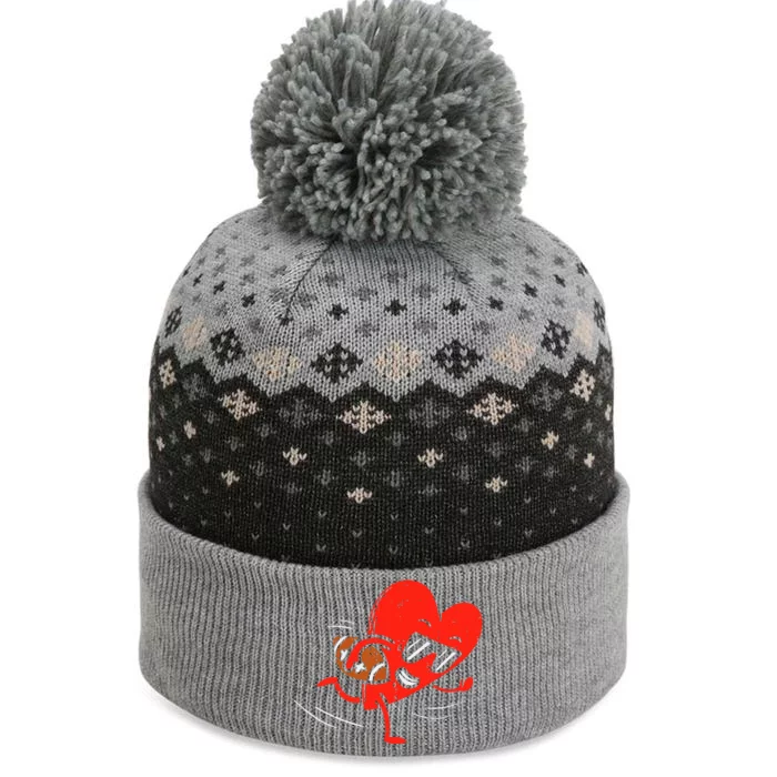 Heart Playing Football Valentines Distressed The Baniff Cuffed Pom Beanie