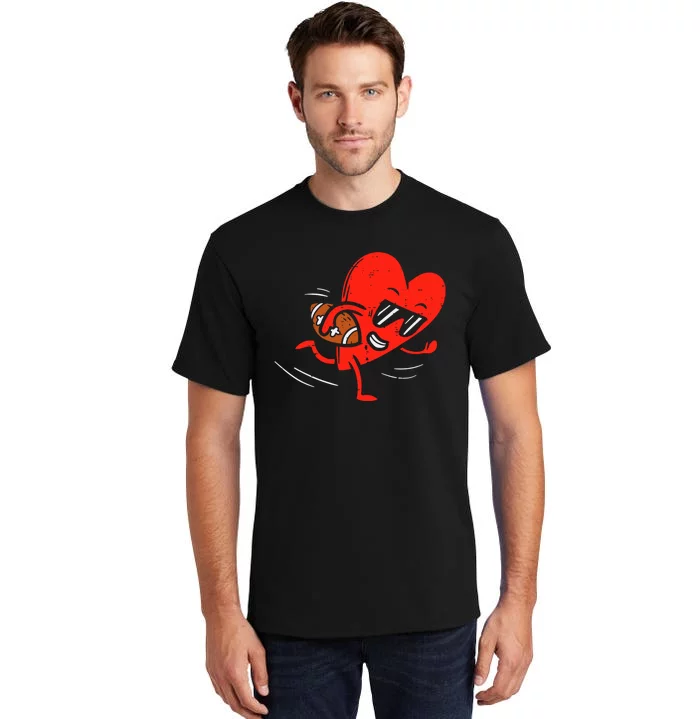 Heart Playing Football Valentines Distressed Tall T-Shirt