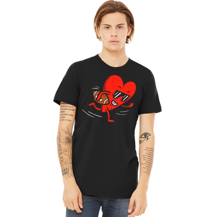 Heart Playing Football Valentines Distressed Premium T-Shirt