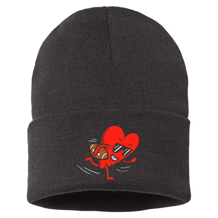 Heart Playing Football Valentines Distressed Sustainable Knit Beanie