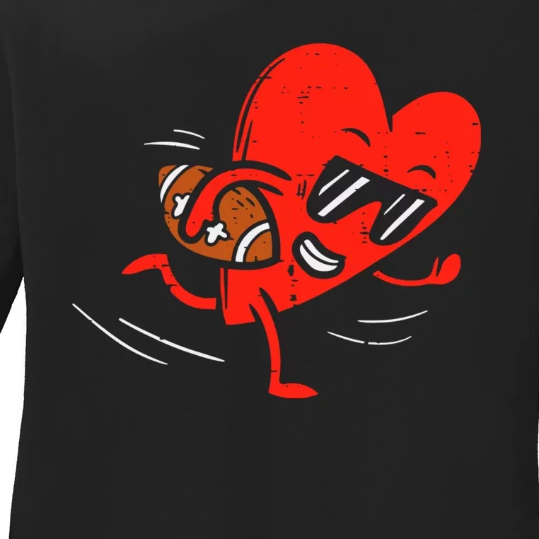 Heart Playing Football Valentines Distressed Ladies Long Sleeve Shirt