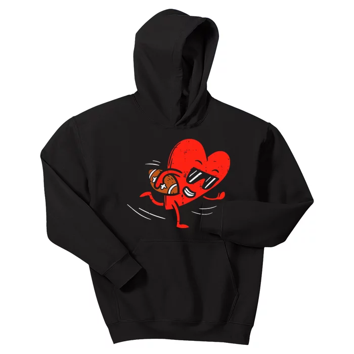 Heart Playing Football Valentines Distressed Kids Hoodie