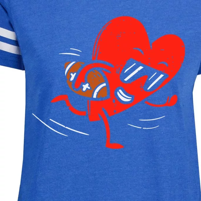 Heart Playing Football Valentines Distressed Enza Ladies Jersey Football T-Shirt