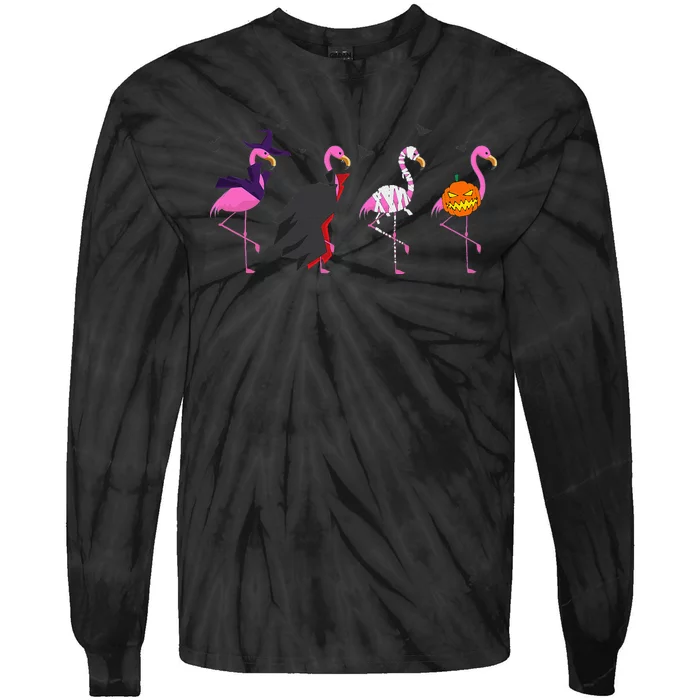 Halloween Pink Flamingo Costume Witch Vampire Mummy JackO'Lantern Tie-Dye Long Sleeve Shirt