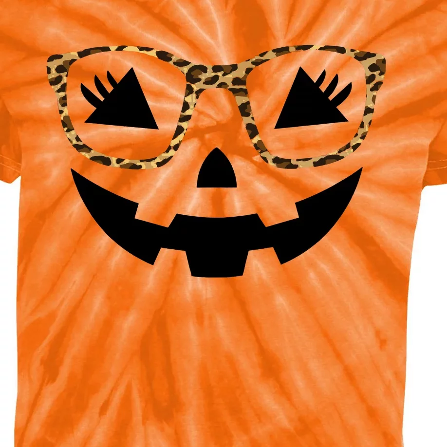 Halloween Pumpkin Face Eyelashes Leopard Glasses Halloween Kids Tie-Dye T-Shirt