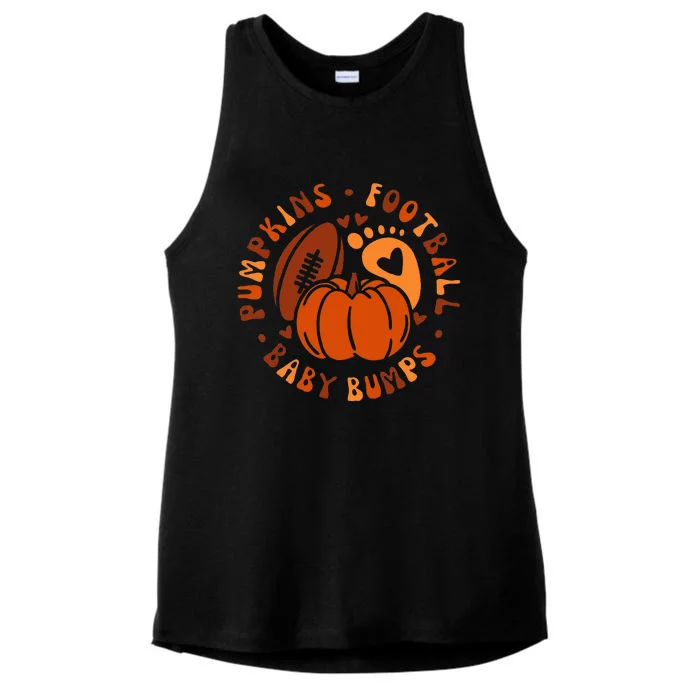 Halloween Pumpkins Football Baby Bump Maternity Announcement Ladies Tri-Blend Wicking Tank