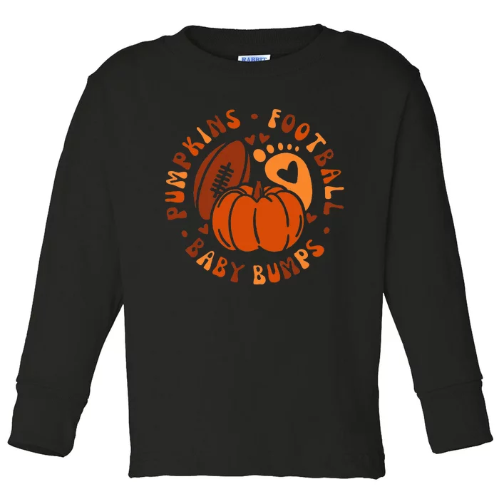 Halloween Pumpkins Football Baby Bump Maternity Announcement Toddler Long Sleeve Shirt