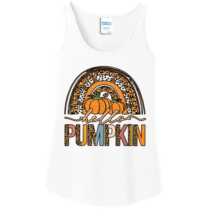 Hello Pumpkin Fall Rainbow Autumn Fall Vibes Halloween Ladies Essential Tank