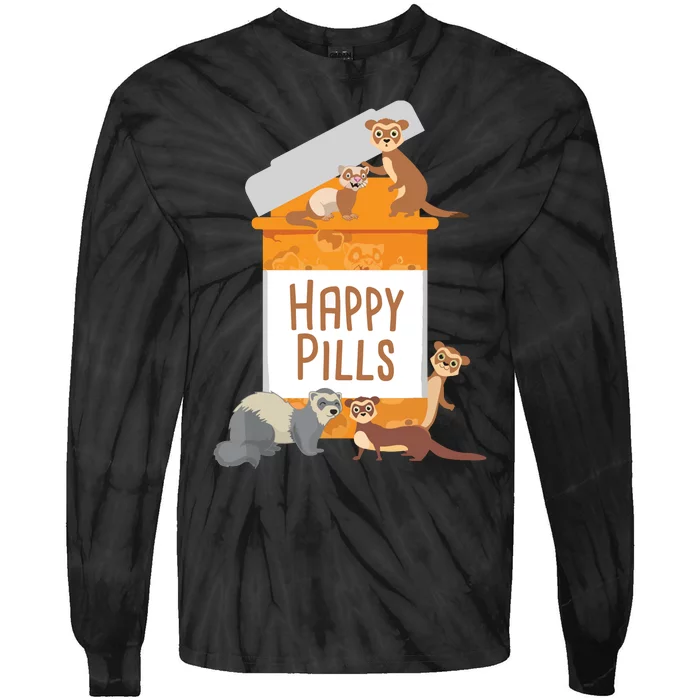 Happy Pills Ferret Zoo Animal Lover Pet Owner Tie-Dye Long Sleeve Shirt