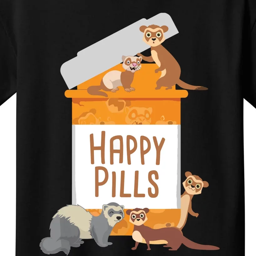 Happy Pills Ferret Zoo Animal Lover Pet Owner Kids T-Shirt