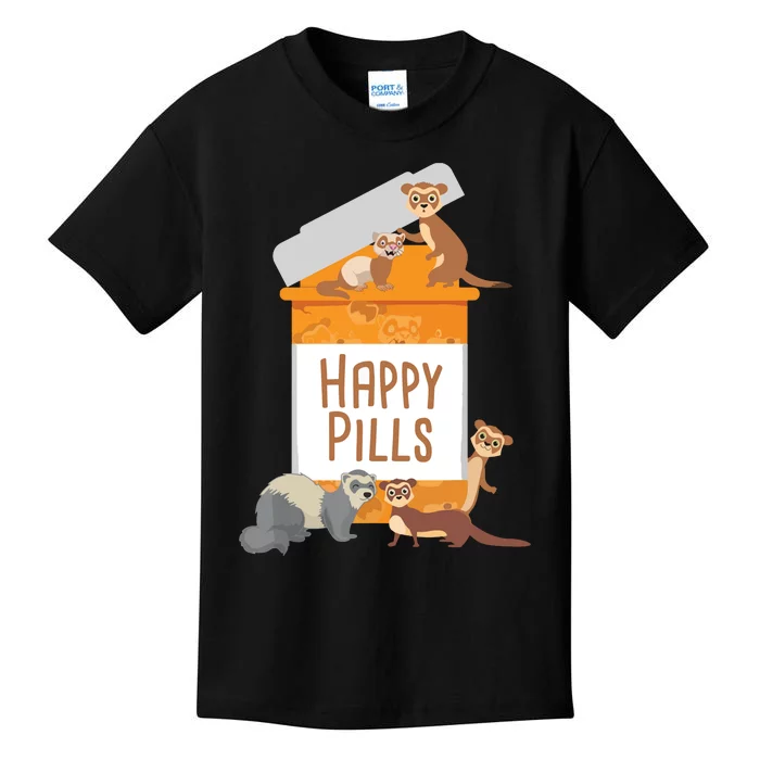 Happy Pills Ferret Zoo Animal Lover Pet Owner Kids T-Shirt