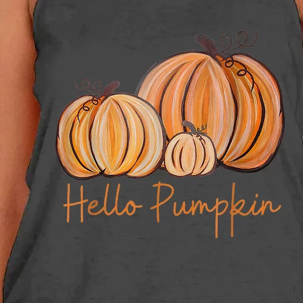 Hello Pumpkin Fall Halloween Graphic Women's Knotted Racerback Tank