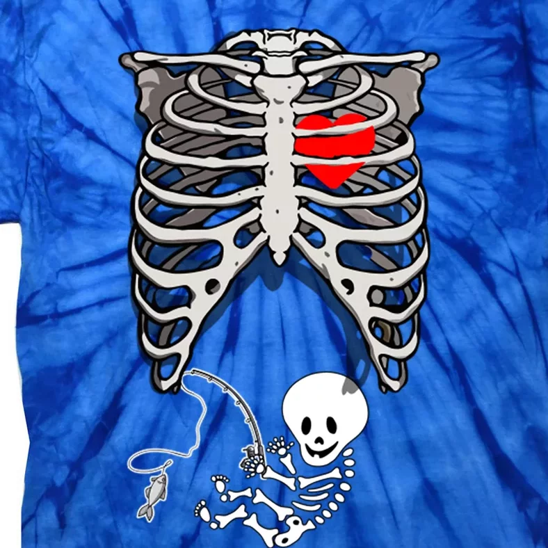 Halloween Pregnancy Fishing Skeleton Dad Mom Costume Cool Gift Tie-Dye T-Shirt