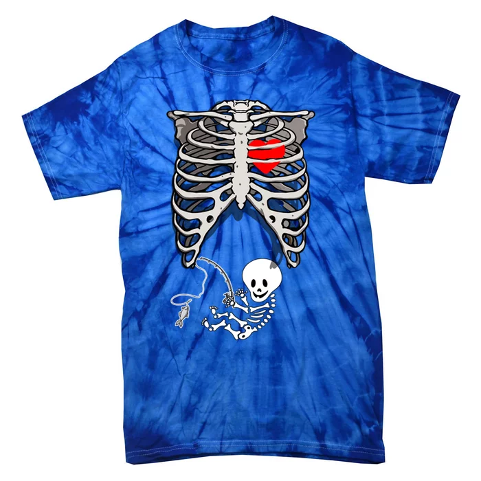 Halloween Pregnancy Fishing Skeleton Dad Mom Costume Cool Gift Tie-Dye T-Shirt