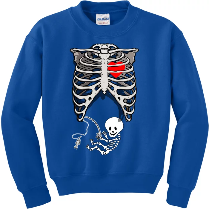 Halloween Pregnancy Fishing Skeleton Dad Mom Costume Cool Gift Kids Sweatshirt