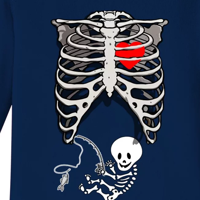 Halloween Pregnancy Fishing Skeleton Dad Mom Costume Cool Gift Baby Long Sleeve Bodysuit