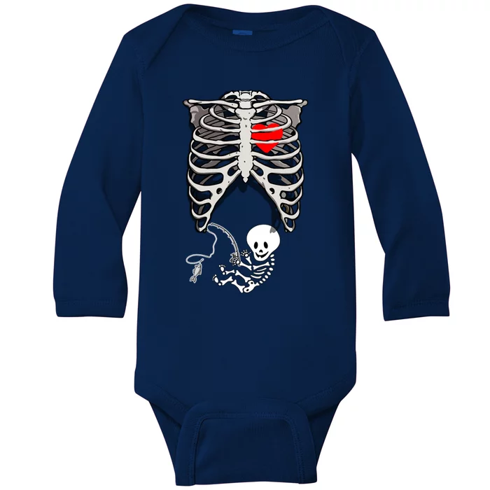 Halloween Pregnancy Fishing Skeleton Dad Mom Costume Cool Gift Baby Long Sleeve Bodysuit