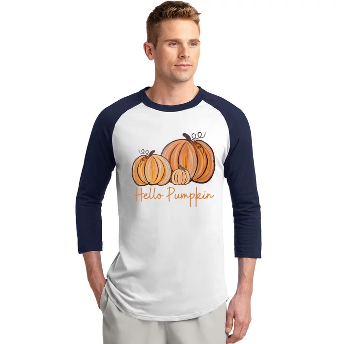 Hello Pumpkin Fall Halloween Graphic Gift Baseball Sleeve Shirt