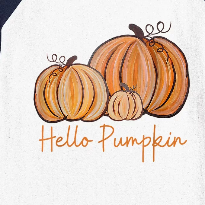 Hello Pumpkin Fall Halloween Graphic Gift Baseball Sleeve Shirt