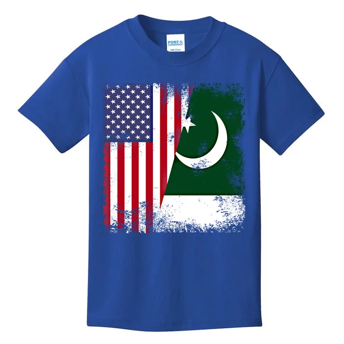 Half Pakistani Flag Vintage Pakistan Usa Gift Kids T-Shirt