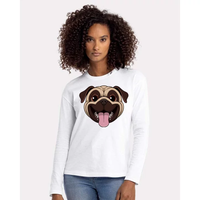 Happy Pug Funny Tongue Womens Cotton Relaxed Long Sleeve T-Shirt