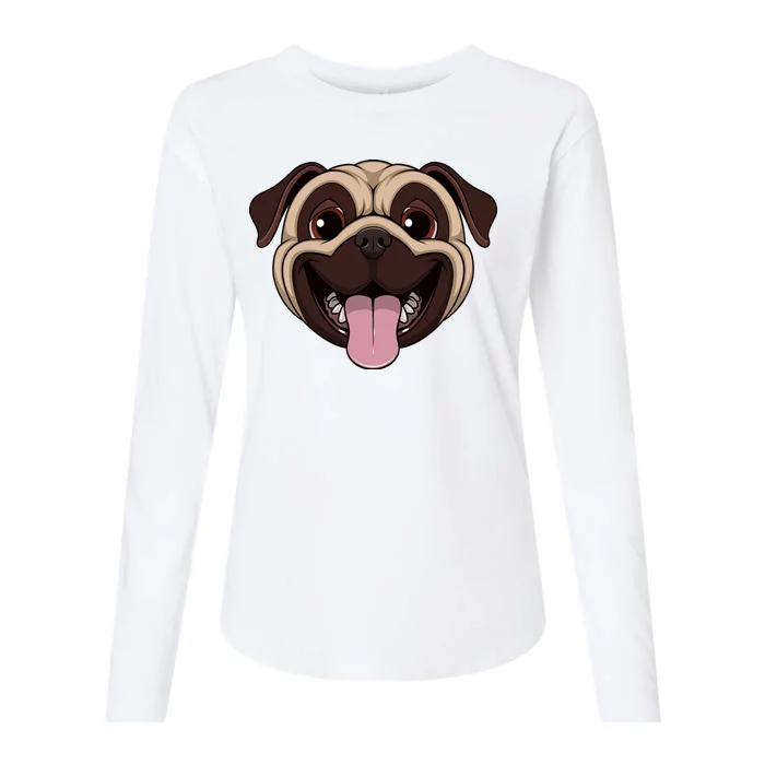 Happy Pug Funny Tongue Womens Cotton Relaxed Long Sleeve T-Shirt