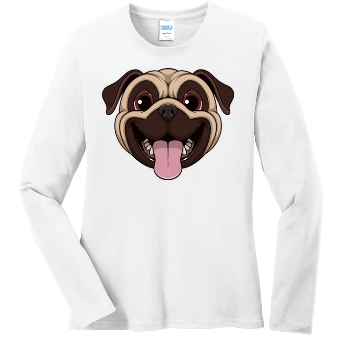 Happy Pug Funny Tongue Ladies Long Sleeve Shirt