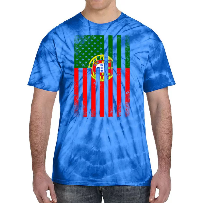 Half Portuguese Flag Vintage American Inside Me Usa Gift Tie-Dye T-Shirt