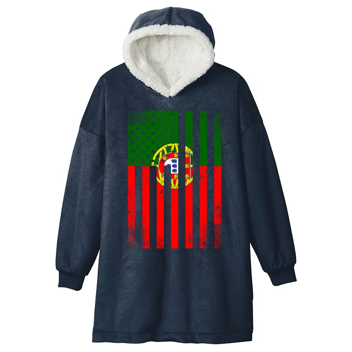 Half Portuguese Flag Vintage American Inside Me Usa Gift Hooded Wearable Blanket