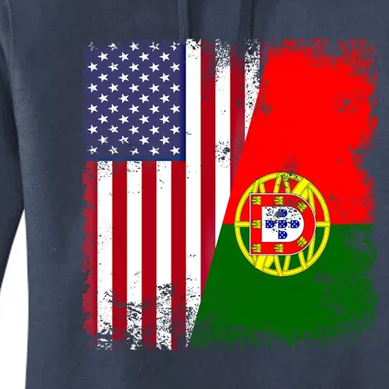 Half Portuguese Flag Vintage Portugal Usa Gift Meaningful Gift Women's Pullover Hoodie