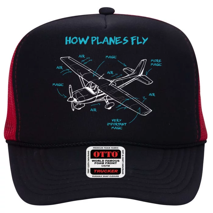 How Planes Fly Funny Aviation Gift RC Plane Pilot High Crown Mesh Trucker Hat