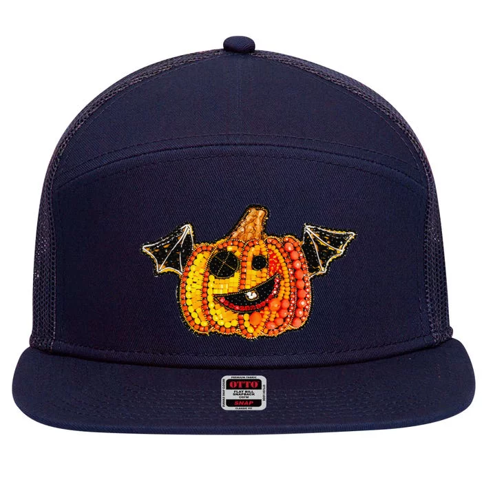 Halloween Pumpkin Geometric 7 Panel Mesh Trucker Snapback Hat