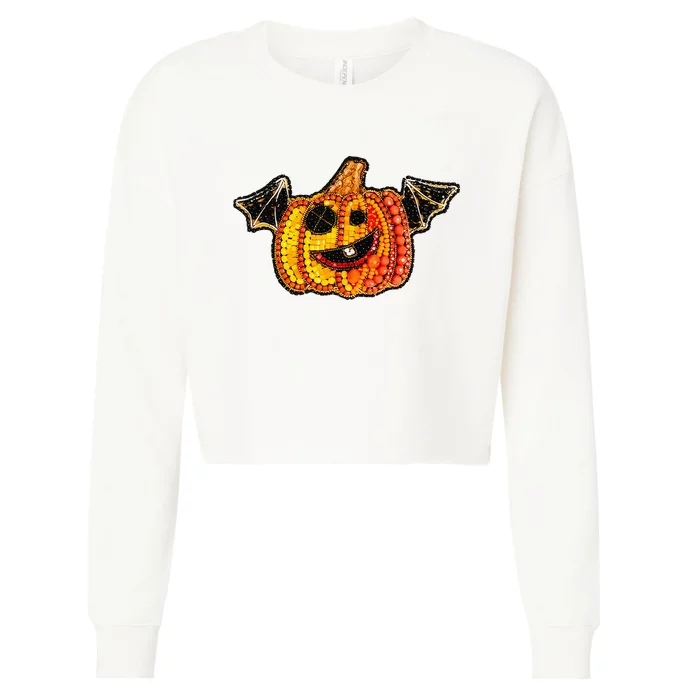 Halloween Pumpkin Geometric Cropped Pullover Crew