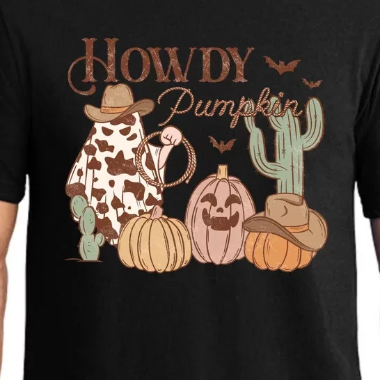 Howdy Pumpkin Groovy Retro Halloween Funny Pumpkin Gift Pajama Set