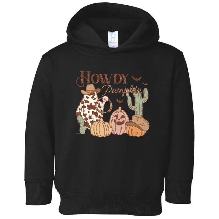 Howdy Pumpkin Groovy Retro Halloween Funny Pumpkin Gift Toddler Hoodie