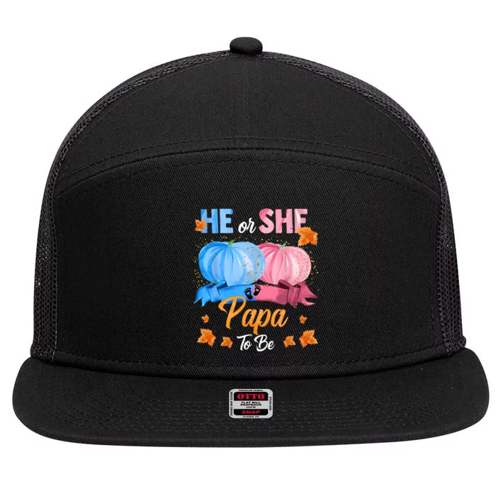 Halloween Pumpkin Gender Reveal He Or She Papa To Be 7 Panel Mesh Trucker Snapback Hat